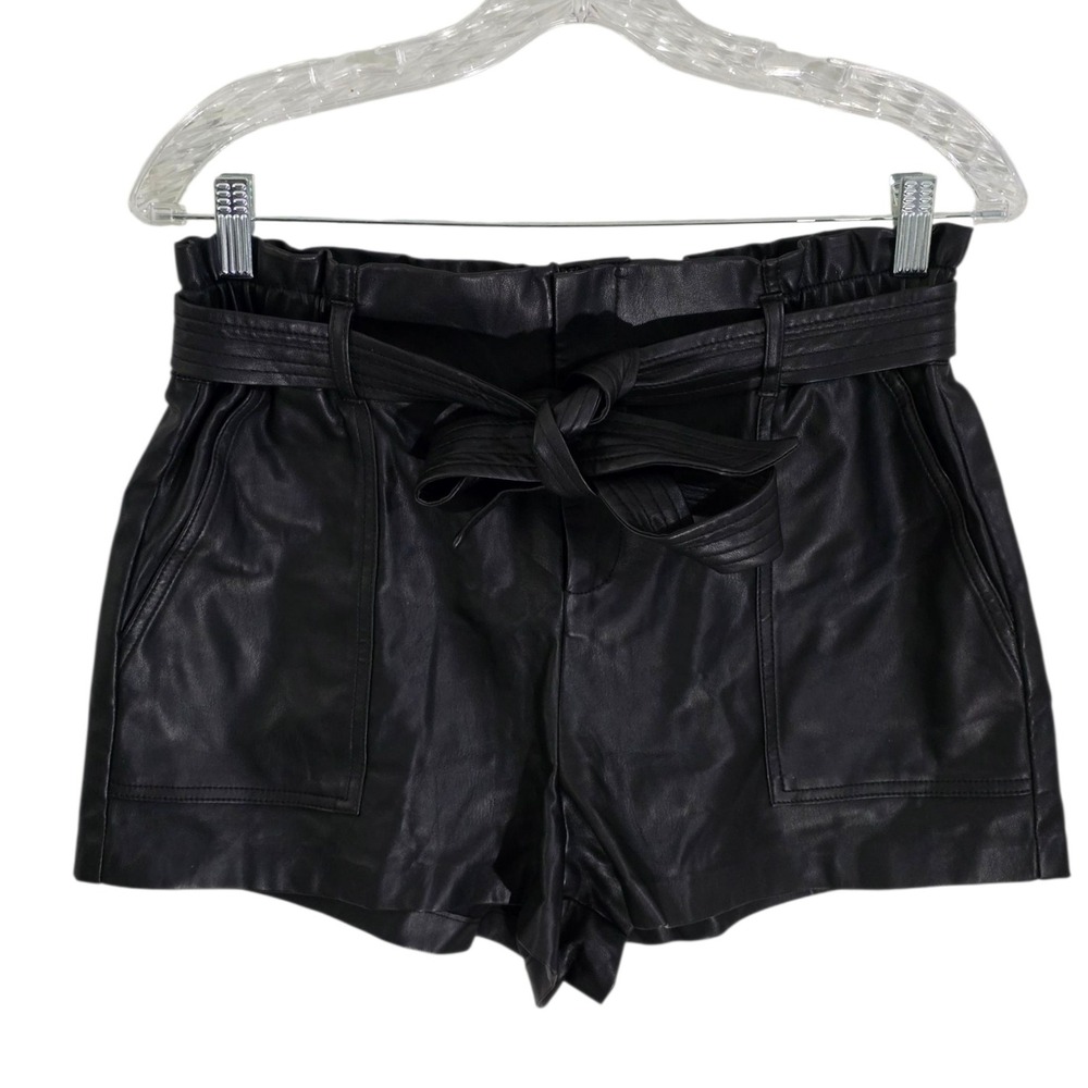 ZARA Trafaluc Collection Black Faux Leather Paperbag Waist Shorts M